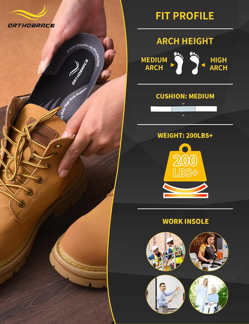 Work Insoles for Standing All Day, 200+lbs Heavy Duty High Arch Support Inserts, Foot Pain Relief for Plantar