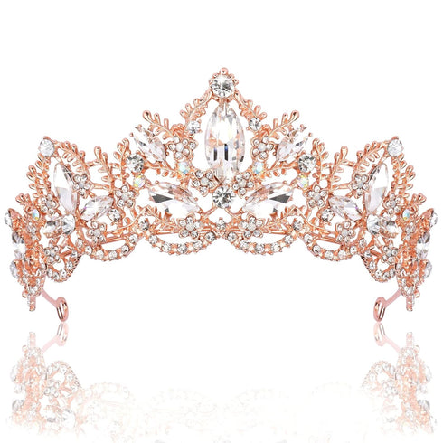 Rose Gold Tiara Wedding Tiaras and Crowns for Women - Rhinestone Queen Tiara for Bridal Party