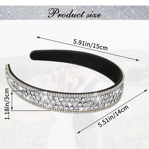 Sibba Rhinestone Wide Headband, Fancy Jeweled Bling Hair Band, Bridal Wedding Headpiece for Women
