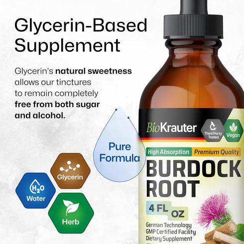 Organic Burdock Root Tincture - Antioxidant Support Liquid Supplement, Alcohol and Sugar Free, Vegan Drops 4 Fl.Oz.