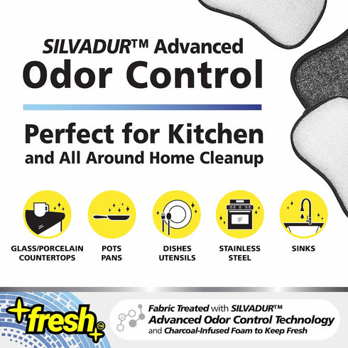 Fresh Regular Professional Microfiber Scrub-N-Wipe Sponge Pads, 6-Pack with Odor Control