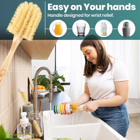 Bottle and Straw Brush Cleaning Set - Eco-Friendly Bamboo Bottle Brush, All in One Cleaning Set