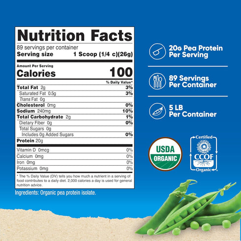 Nutricost Organic Pea Protein Isolate Powder (5LBS) - Unflavored, Certified USDA Organic, Vegetarian Friendly, Gluten
