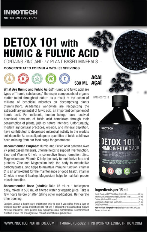 INNOTECH Nutrition Detox 101 - Humic and Fulvic Acid, Acai Green Tea - 500ml