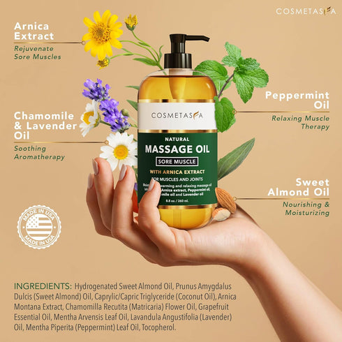 Cosmetasa Massage Oil for Sore Muscles with Roller Ball - Soothes Joints & Muscles with Arnica, Lavender Oil, Peppermint Oil & Chamomile Extract
