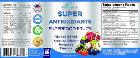 Super Antioxidant Fruit Superfood Complex - 60 Capsules of Powerful Antioxidant Superfruits for Immune Support and Skin