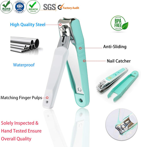 PAFASON Nail Clipper Set with Nail Catcher & Czech Float Glass Nail File, Super Sharp for Men & Women