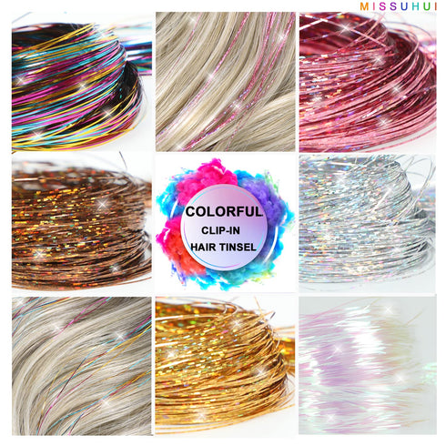 12Pcs Clip in Hair Tinsel, 23.6Inch Pink Glitter Hair Extensions, Heat Resistant Fairy Hair Kit