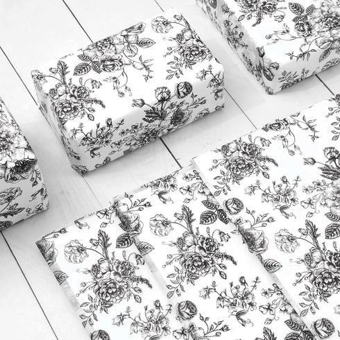 JarThenaAMCS 100 Sheets Black Floral Tissue Paper, Vintage Chinoiserie Gift Wrapping Paper for DIY Crafts