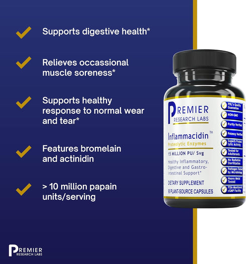 Premier Research Labs Inflammacidin - Supports GI & Digestive Health - Vegan & Organic Ingredients - 90 Plant-Source
