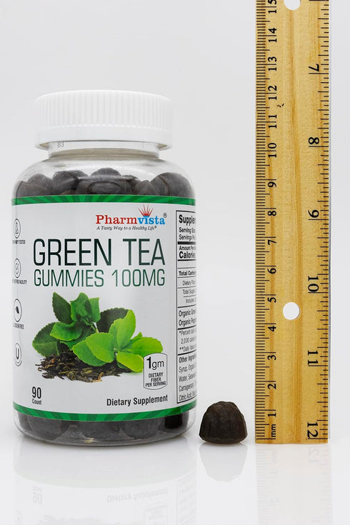 Green Tea & Peppermint Gummies 100mg - Gluten Free, Non-GMO, Antioxidant/Mineral Rich Supplement - 90 Count
