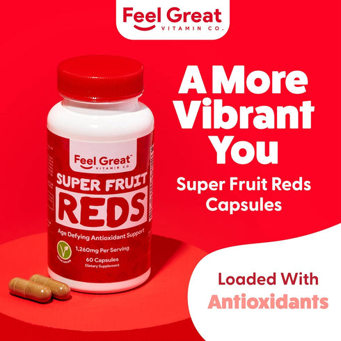 Feel Great Vitamins Superfruit Reds – Antioxidant Superfood with Polyphenols for Anti-Aging & Immune Support, 60