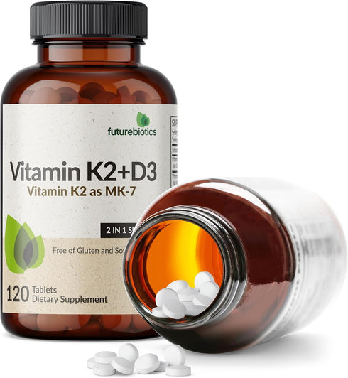 K2 D3, 2 1 5000 D3 90 K2 MK-7 120 Futurebiotics Vitamin with in Support, IU Vitamin & mcg Vitamin Non-GMO, Tablets