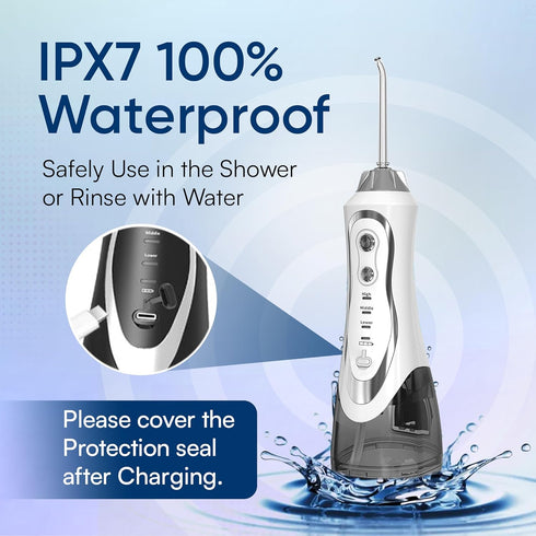 Water Dental Flosser Cordless for Teeth with Tongue Brush, 7 Nozzles, Portable Oral Irrigator, 3 Cleaning Modes