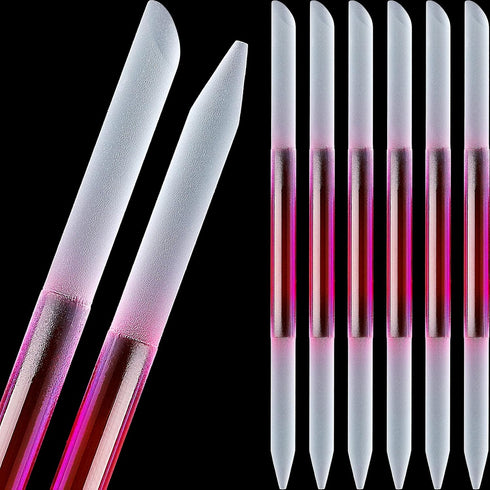 Maitys 6 Pieces Glass Cuticle Pusher Set, Double Sided Crystal Nail Files, Precision Manicure Pedicure Tools (Pink)