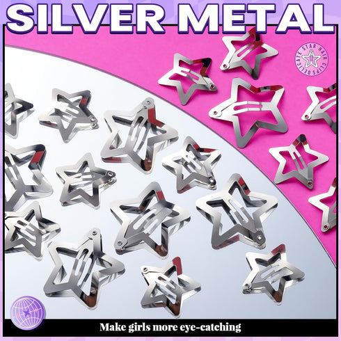 YGDZ 30 PCS Star Hair Clips, 20 PCS 1.22" Star Y2K Hair Accessories, 10 PCS 1.61" Silver Star Clips for Women Girls