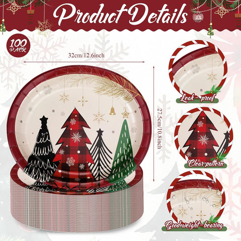 Havawish 100 10.8" 12.6" Pcs Large Christmas Oval Paper Plates x Christmas Disposable Party Trays Xmas Paper Platters