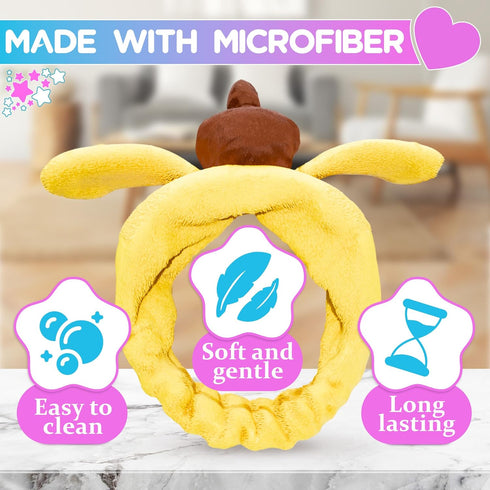 LIBERHAUS Microfiber Skincare Headband for Makeup, Yellow Elastic Spa Headband, Soft Plush for Washing Face, Women’s