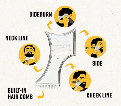 The Cut Buddy PLUS Beard Shaping Tool - Clear Template with Built-in Comb and Bonus Pencil