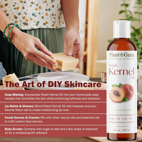 Peach Kernel Oil 4 fl. oz., Cold Pressed 100% Pure & Natural Carrier, Ideal for Skin, Face, Body, and Hair Moisturizer