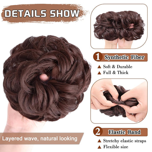 MORICA Messy Hair Bun Hair Scrunchies Extension - Curly Wavy Synthetic Chignon Hairpieces for Women (33# Dark Auburn)