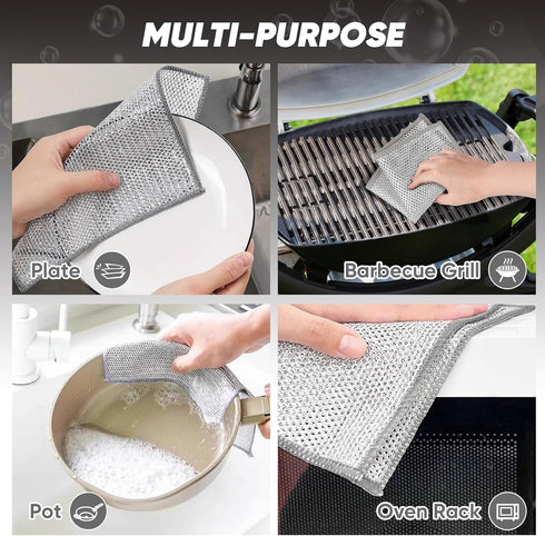 Usoyuso 12 Pcs Multipurpose Wire Dishwashing Rag, Non-Scratch Wire Dish Cleaning Cloths for Wet and Dry, Reusable Steel