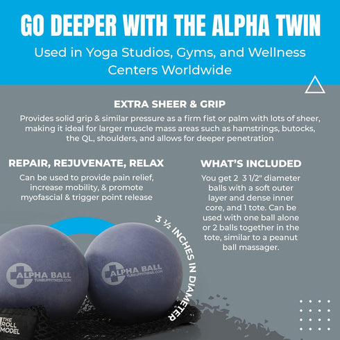 Tune Up Fitness Alpha Twin Set in Tote, Larger Sized Yoga Massage Therapy Balls for Pain Relief