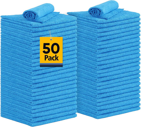 Shop Towels Rags (50 Pack) - Reusable Bulk Microfiber Cleaning Cloth, Lint Free for Car Kitchen Automotive