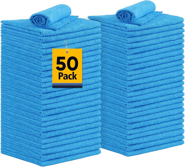 Shop Towels Rags (50 Pack) - Reusable Bulk Microfiber Cleaning Cloth, Lint Free for Car Kitchen Automotive