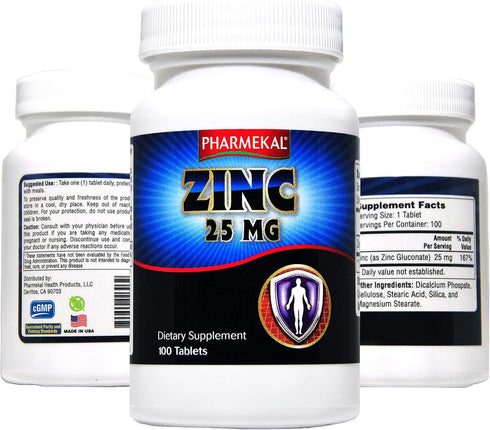 Zinc (as Zinc Gluconate) 25 mg, 100 Mini Size Easy to Swallow Tablets, Immune Support, Gluten Free