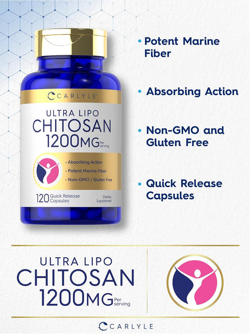Carlyle Chitosan Supplement 1200mg | 120 Quick Release Capsules | Gluten Free, Non-GMO | Ultra Lipo