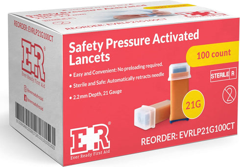 Ever Ready First Aid Safety Pressure Activated Lancets, Sterile Push Lancets for Blood Sugar Testing