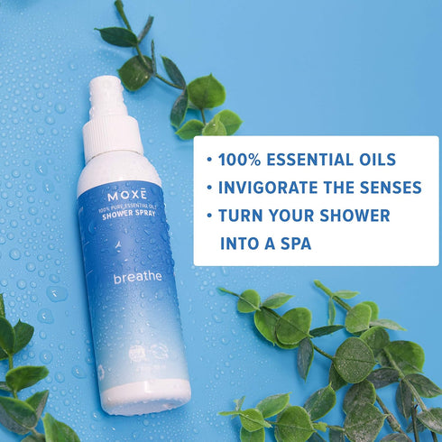 MOXE Breathe Eucalyptus & Peppermint Shower Mist - 4 Ounces, Natural Essential Oils for Aromatherapy