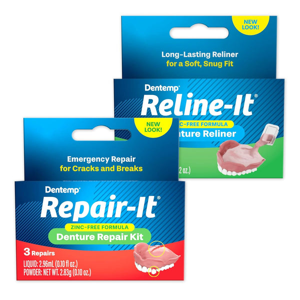 Dentemp Repair-it Denture Repair Kit & Reline-it Denture Reliner, Multi-Pack for Upper & Lower Dentures