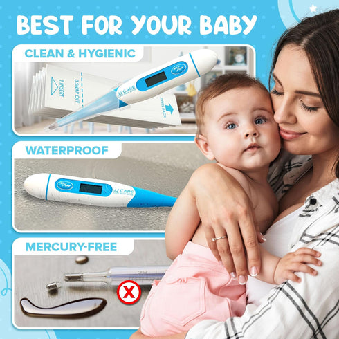 JJ CARE Oral Thermometer with LCD Display, Fast 10 Seconds Reading for Babies and Adults, Includes 10 Covers