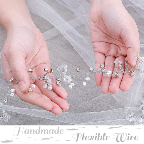 Yean Wedding Hair Vine, Long Bridal Headband Hair Accessories for Bride and Bridesmaid, 100cm / 39.3inches, Silver