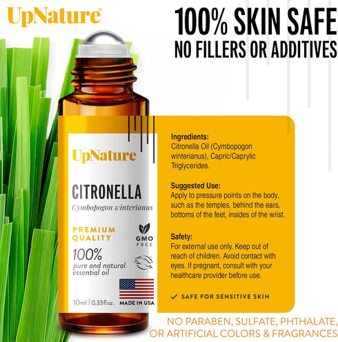 UpNature Citronella Oil Roll On - 100% Natural Essential Oil for Skin - Camping Essentials