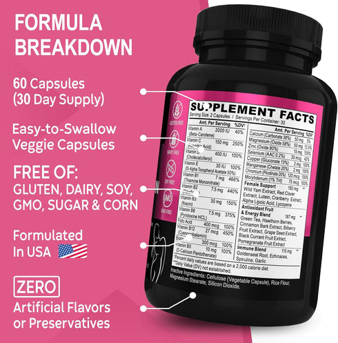 Womens Multivitamin - Natural Daily Multi Vitamins for Women, Woman's Energy Vitamin Supplements with Magnesium Plus