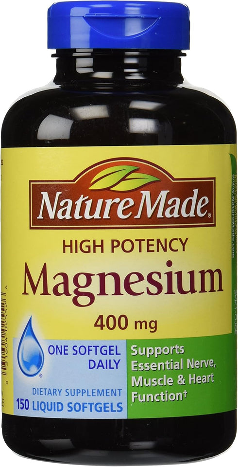 Nature Made High Potency Magnesium 400 mg - 150 Liquid Softgels, Pack of 2