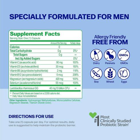 Culturelle Daily Health 8-in-1 Probiotic and Multivitamin for Men, 30 Count for Digestive Health & Immune Support