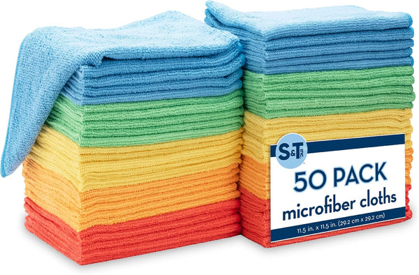 S&T INC. 50 Pack Microfiber Cleaning Cloth, 11.5 Inch x 11.5 Inch, Reusable and Lint Free