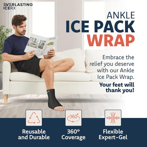 Reusable Ankle Ice Pack Wrap - Cold Compression Therapy for Pain Relief, Plantar Fasciitis, Sprained Ankles