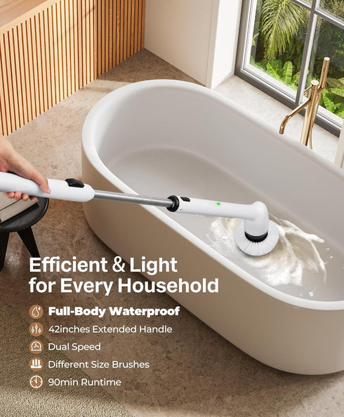 LyriFine Electric Spin Scrubber, 2024 New Full-Body IPX7 Waterproof Bathroom Cleaner Brush, Shower Scrubber with Long Handle & 2 Speed, Heads Replacement, Cleaning Supplies for Tub Shower Tile Floor by LyriFine