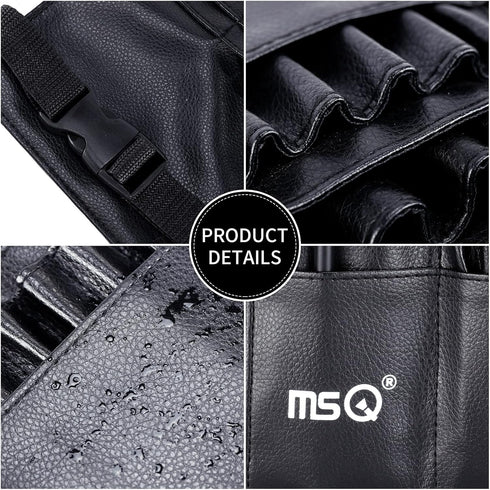 MSQ 23 Pockets Professional Makeup Brush Bag, Adjustable PU Leather Organizer with Artist Belt Strap