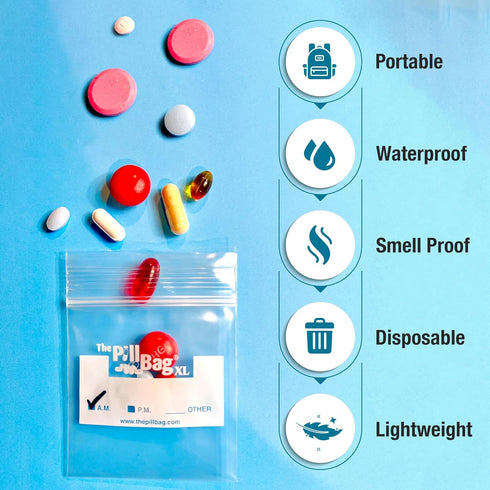 Medicine Pill Organizer with AM/PM Labels - Resealable Portable Disposable Pouches for Travel, 100 Count