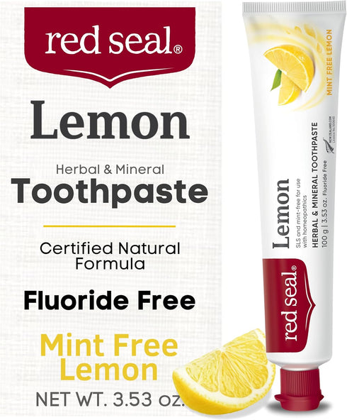 Red Seal Herbal & Mineral Fluoride Free Lemon Toothpaste, Mint Free, Vegan Friendly, 3.53 oz