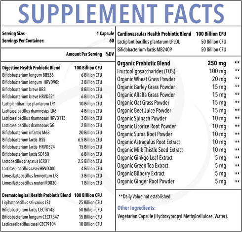 Probiotics for Women and Men 300 Billion CFU 24 Strains Probiotics with 15 Organic Herbs Prebiotics Blend Shelf Stable Probiotic Supplement for Digestive Immune & Whole-Body Health 2 Month Supply