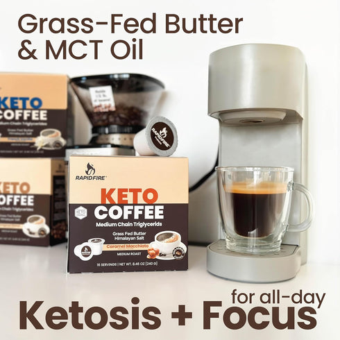 Rapidfire Caramel Macchiato Ketogenic High Performance Keto Coffee Pods, 16 Count, Supports Energy & Metabolism