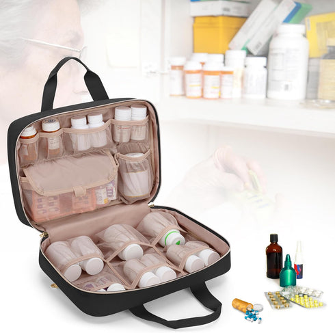 Travel-Friendly Black Pill Organizer for Medication - Durable Storage Bag