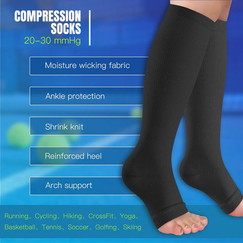 Tinojye Men-3 20-30 mmHg Open Toe Compression Socks Women & Pairs Knee High Stockings for Circulation Support